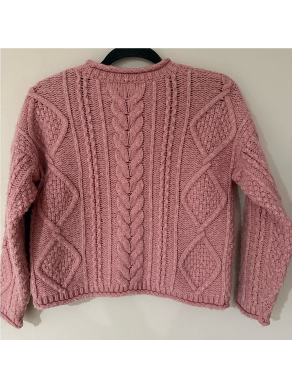 Madewell Pink Cable Knit Fisherman Sweater Small Chunky Cozy Cottagecore - Picture 2 of 4